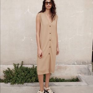 ZARA WOMAN TAN BUTTONED VEST MIDI DRESS